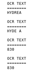 OCR text results